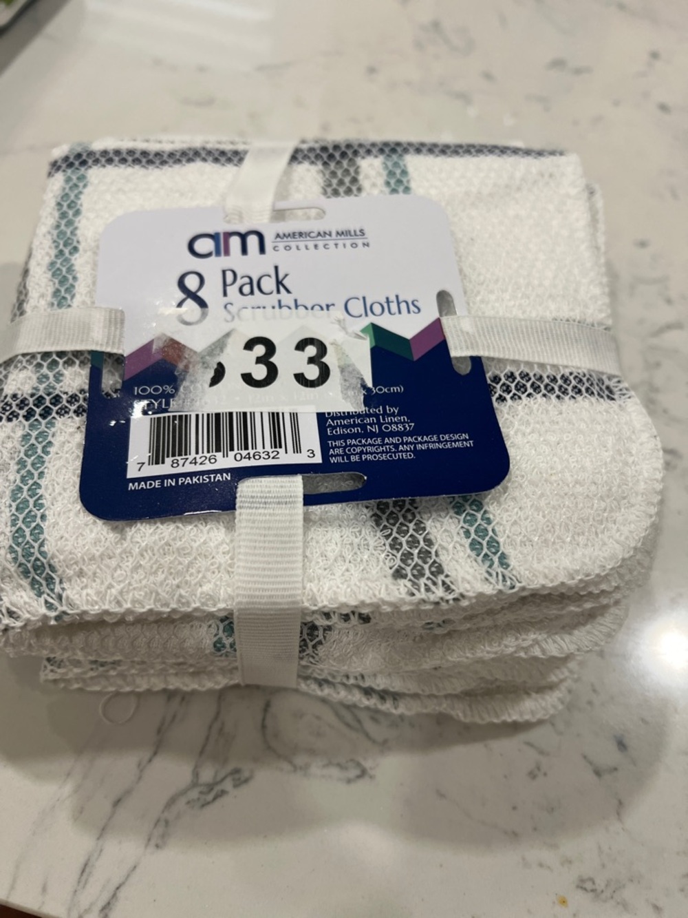 American Mills 8-Pack Scrubber Cloths - White with Teal Stripes